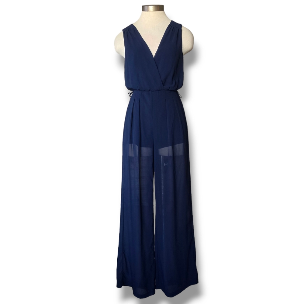 Dark blue midnight blue Papaya sleeveless sheer jumpsuit size small